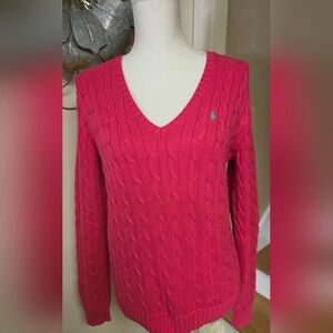 Ralph Lauren Pink Cable-Knit V-Neck Sweater